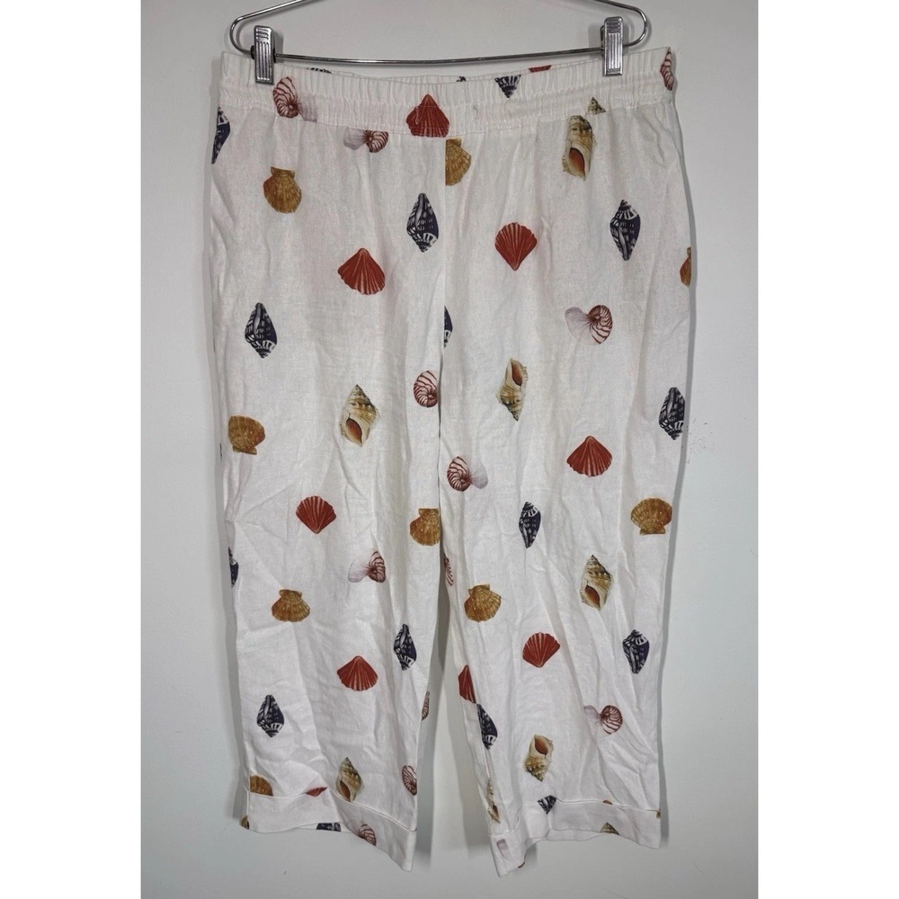 Joie Linen Blend Pull On Wide Leg Cropped Pants Seashell Print Women's 12 Resort